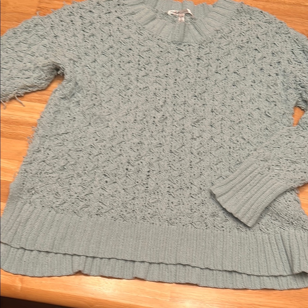 Seven7 Blue Crew Neck Sweater Textured Knit
